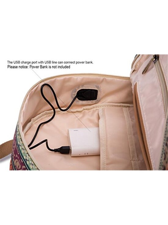 Bohemian Laptop Backpack 15.6 Inch USB Charging Port Travel Canvas Striped Bag main image 6